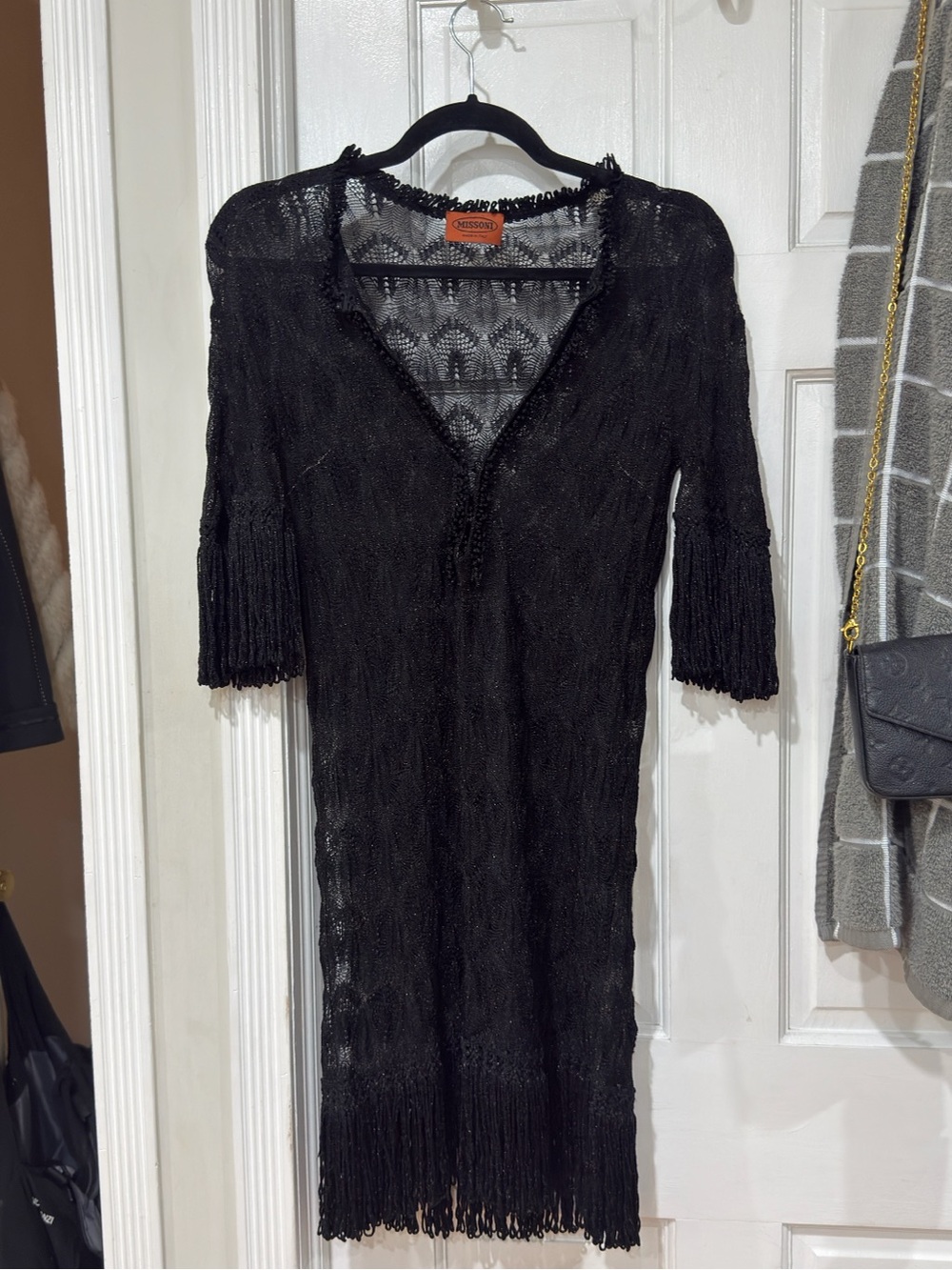 Missoni Black Crochet Midi Dress with Fringe